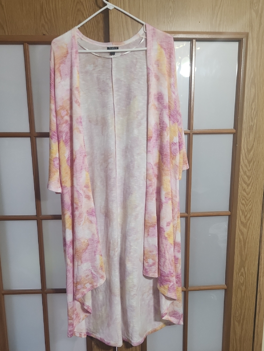 Torrid Multi Watercolor Kimono Cardigan - Pink & Yellow Size 1x